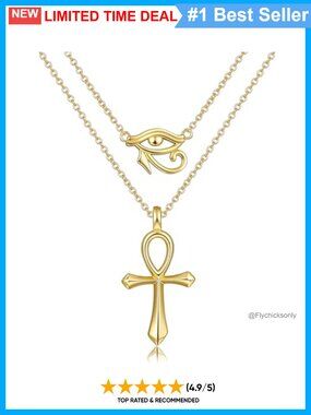 14k Gold Plated Ankh Eye of Horus Pendant Necklace 18-20" Hypoallergenic